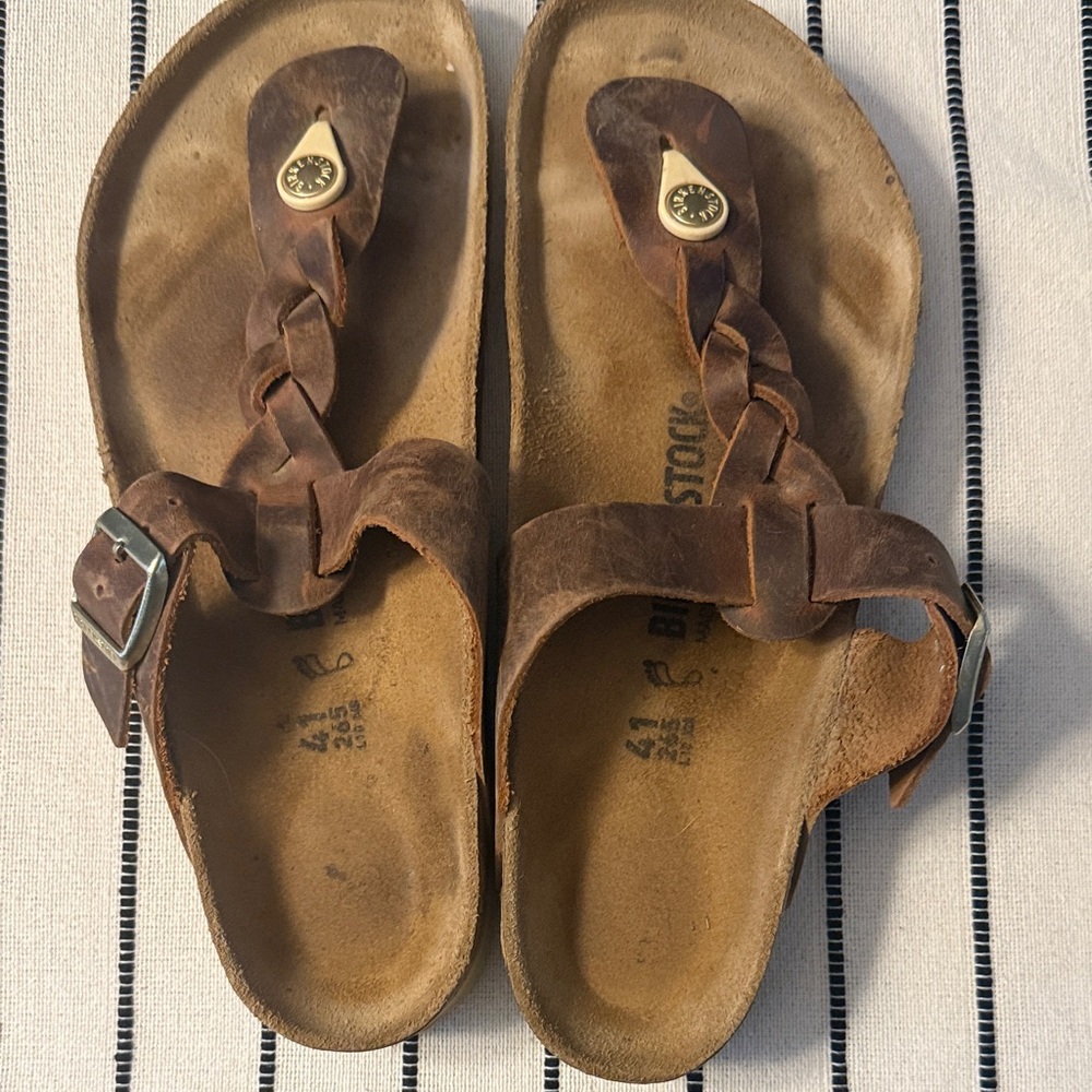 Birkenstock Tan Leather Gizeh Braided Sandals